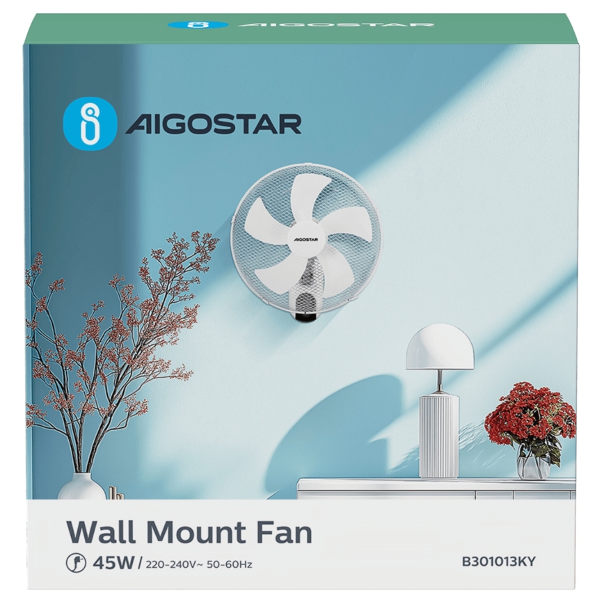 Aigostar -  Stenski ventilator 45W/230V bela + Daljinski upravljalnik