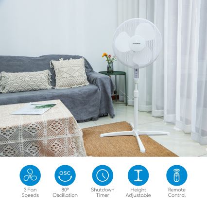 Aigostar - Stoječi ventilator 40W/230V 120 cm bela