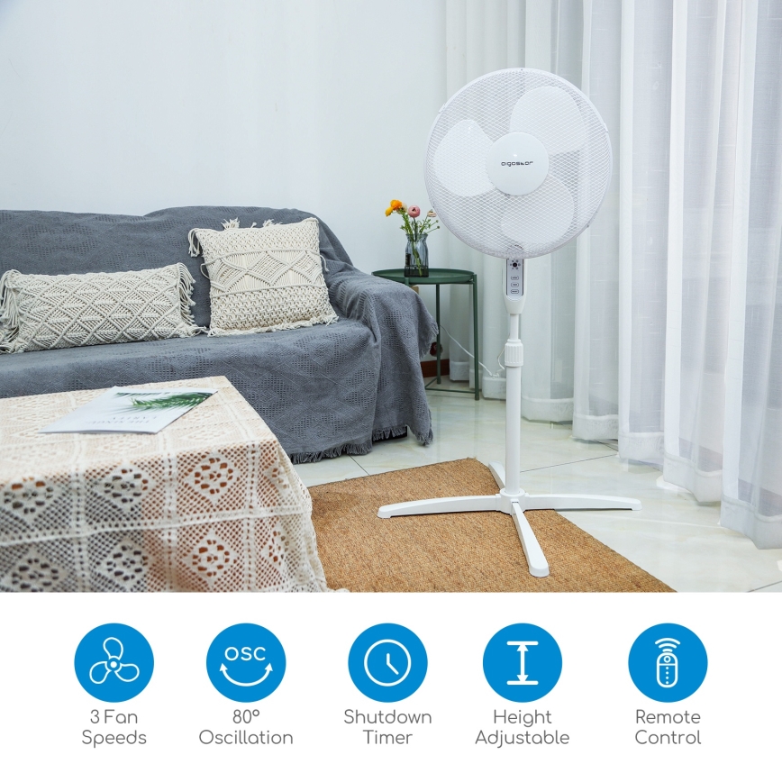 Aigostar - Stoječi ventilator 40W/230V 120 cm bela