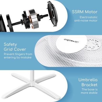 Aigostar - Stoječi ventilator 40W/230V 120 cm bela