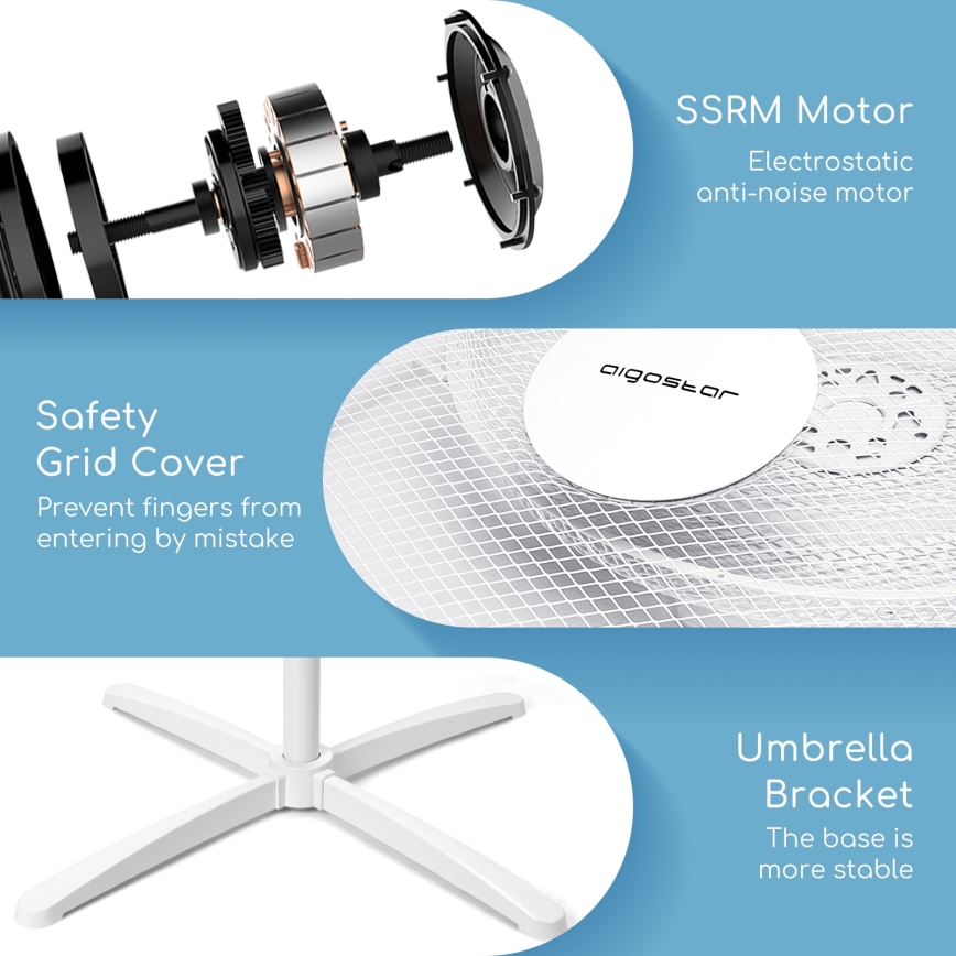 Aigostar - Stoječi ventilator 40W/230V 120 cm bela