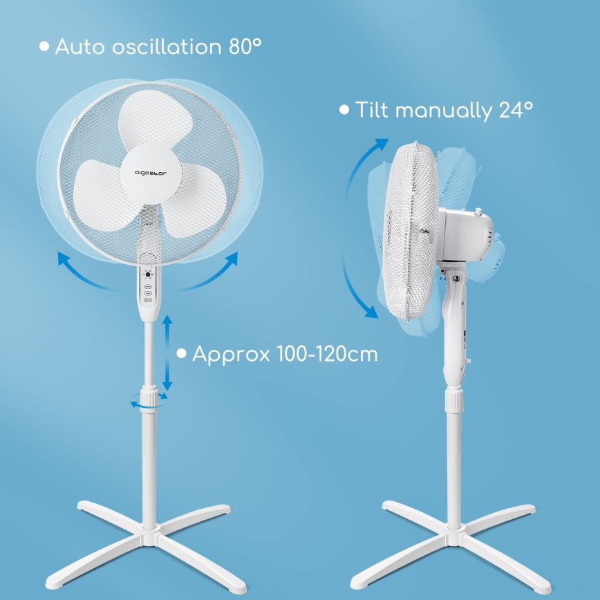 Aigostar - Stoječi ventilator 40W/230V 120 cm bela