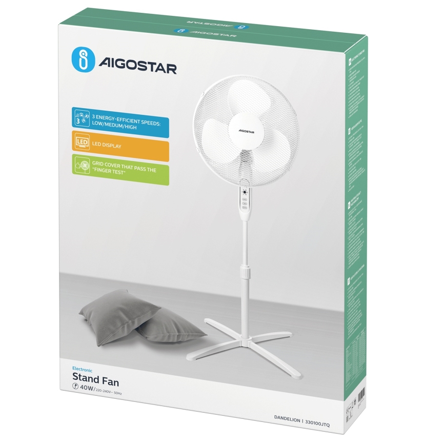 Aigostar - Stoječi ventilator 40W/230V 120 cm bela