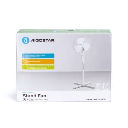 Aigostar - Stoječi ventilator 45W/230V 125 cm bela