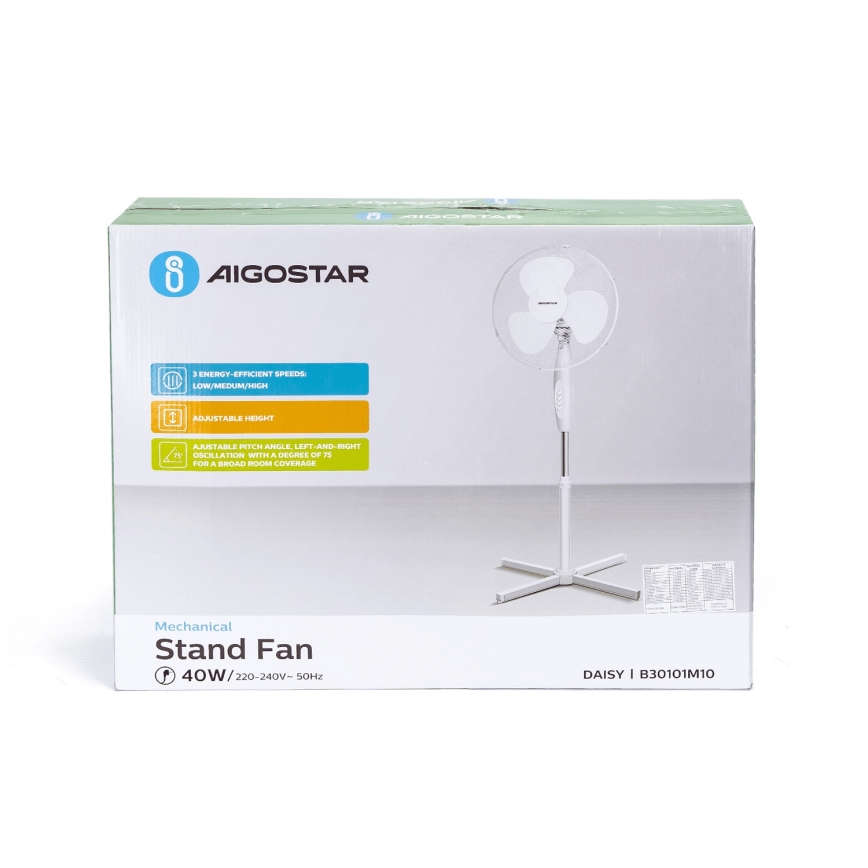 Aigostar - Stoječi ventilator 45W/230V 125 cm bela