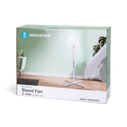 Aigostar - Stoječi ventilator 45W/230V 125 cm bela