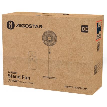Aigostar - Stoječi ventilator 45W/230V bela + Daljinski upravljalnik