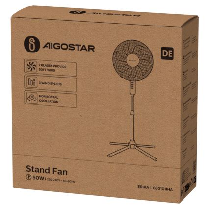 Aigostar - Stoječi ventilator 50W/230V 120 cm bela