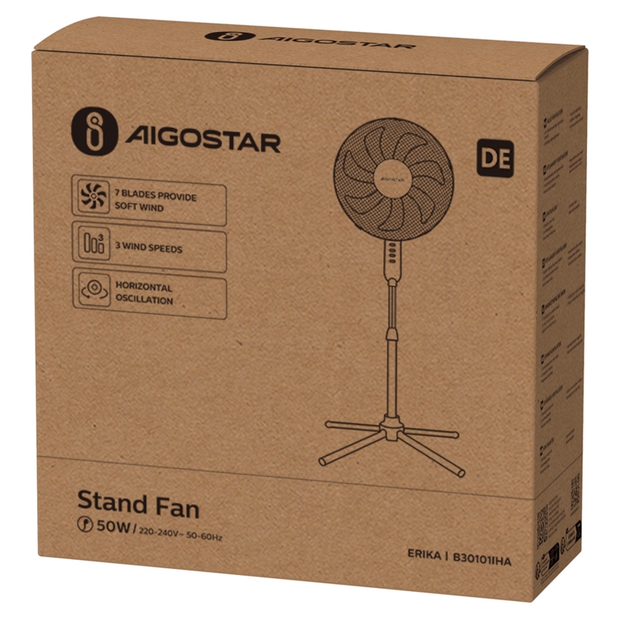 Aigostar - Stoječi ventilator 50W/230V 120 cm bela