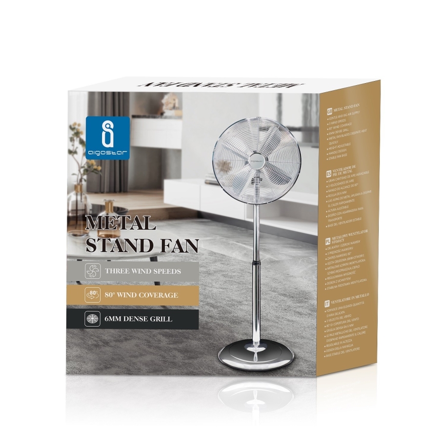 Aigostar - Stoječi ventilator 50W/230V 44,8 cm sijajni krom