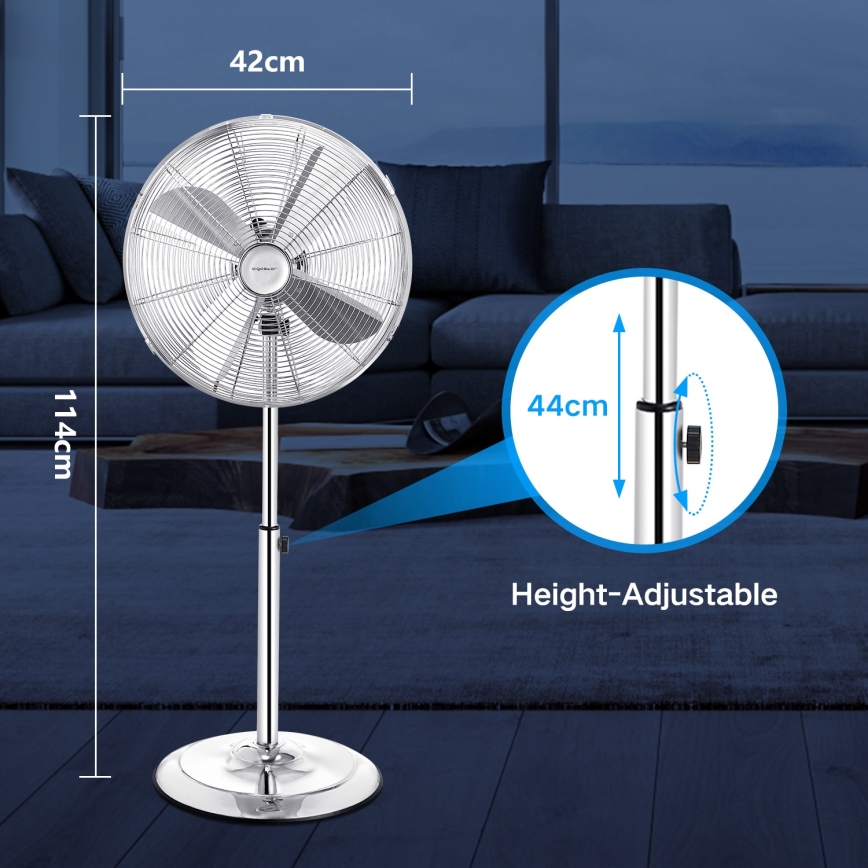 Aigostar - Stoječi ventilator 50W/230V 44,8 cm sijajni krom