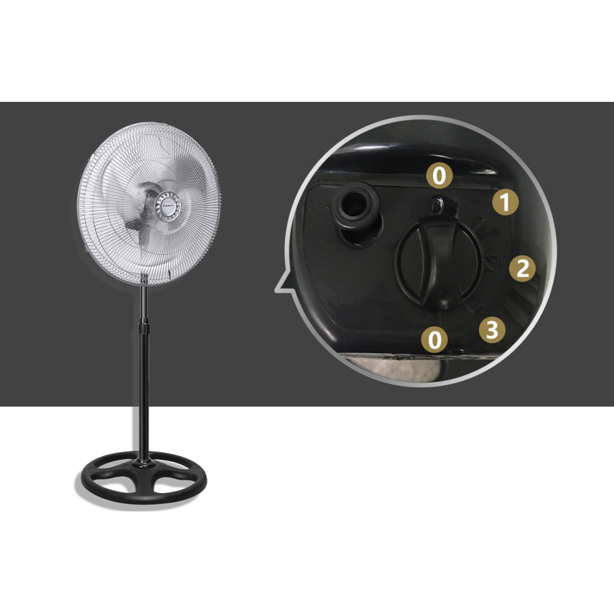 Aigostar - Stoječi ventilator 55W/230V sijajni krom/črna