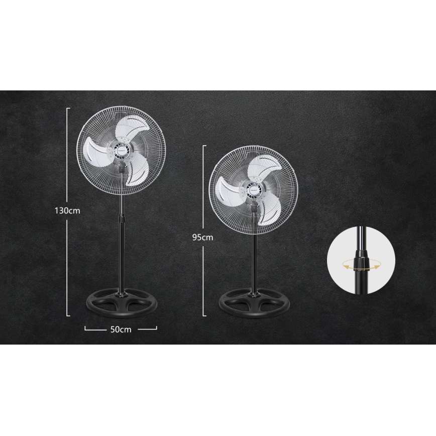 Aigostar - Stoječi ventilator 55W/230V sijajni krom/črna