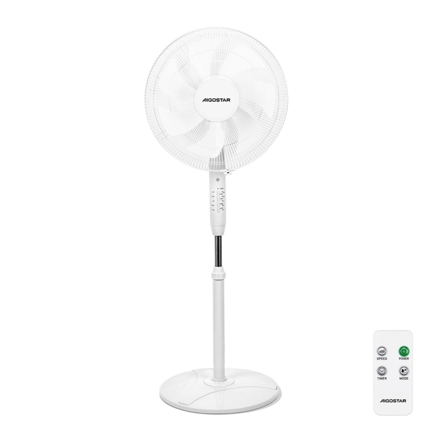 Aigostar - Stoječi ventilator 60W/230V bela + Daljinski upravljalnik