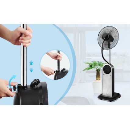 Aigostar - Stoječi ventilator z megličnim efektom 95W/230V črna/siva + Daljinski ventilator