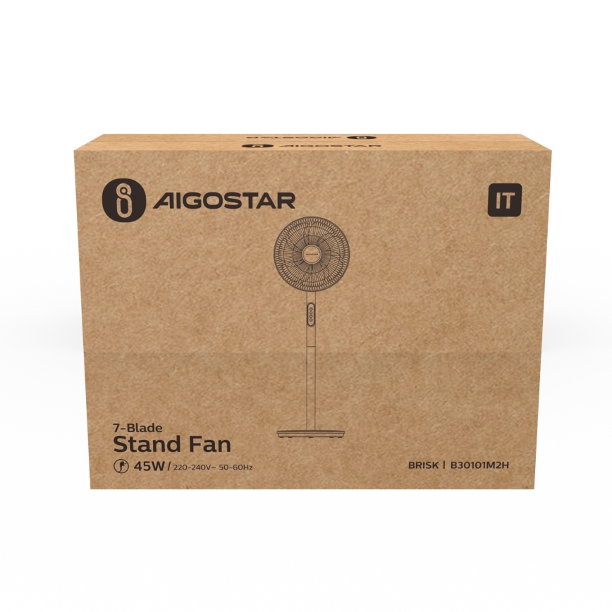 Aigostar - Stojni ventilator 45W/230V, premer 35 cm, bel