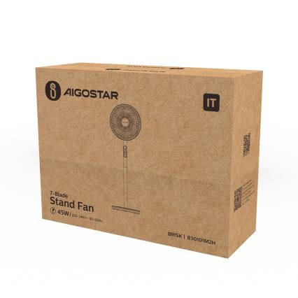 Aigostar - Stojni ventilator 45W/230V, premer 35 cm, bel