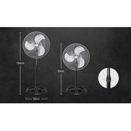 Aigostar - Stojni ventilator 50W/230V premer 50 cm krom/črna