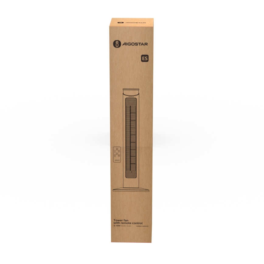 Aigostar - Stolpni ventilator 45W/230V črne barve + daljinski upravljalnik