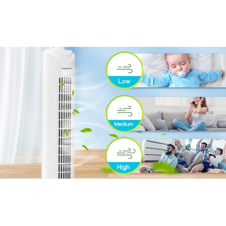 Aigostar - Stolpni ventilator 45W/230V bela