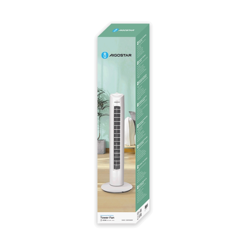 Aigostar - Stolpni ventilator 45W/230V bela