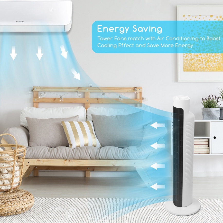 Aigostar - Stolpni ventilator 45W/230V črna/bela