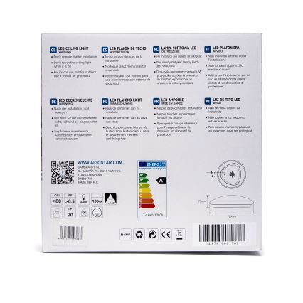 Aigostar - Stropna LED svetilka LED/12W/230V 3000K, premer 28 cm