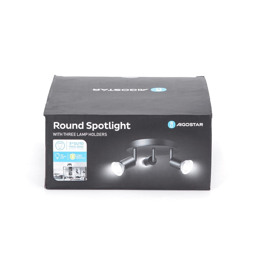 Aigostar - Stropna svetilka 3xGU10/60W/230V črna