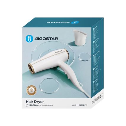Aigostar - Sušilnik za lase z ionizatorjem 2200W/230V bela