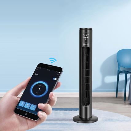 Aigostar - Talni ventilator 50W/230V črna Wi-Fi + Daljinski upravljalnik