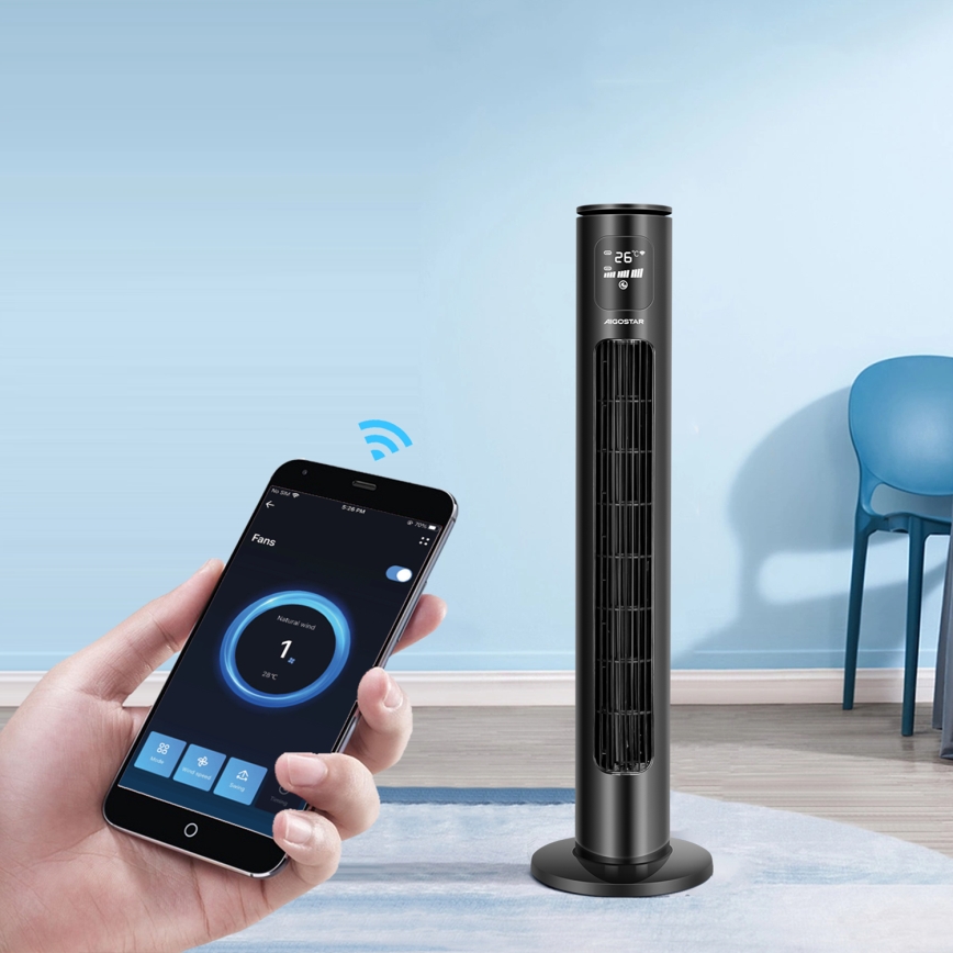 Aigostar - Talni ventilator 50W/230V črna Wi-Fi + Daljinski upravljalnik