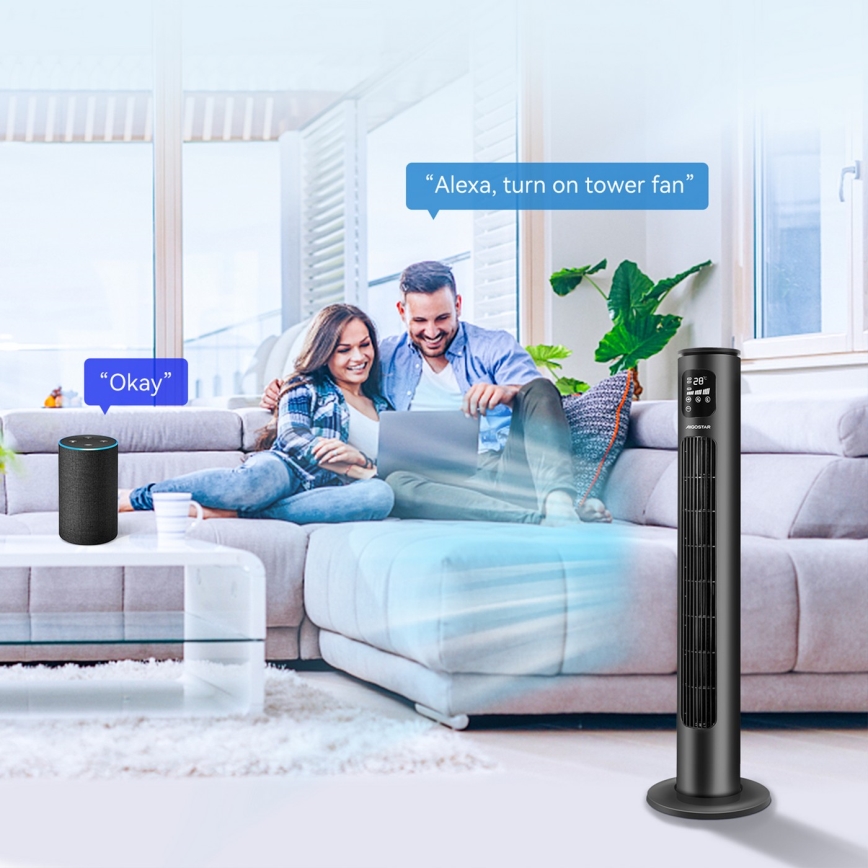 Aigostar - Talni ventilator 50W/230V črna Wi-Fi + Daljinski upravljalnik
