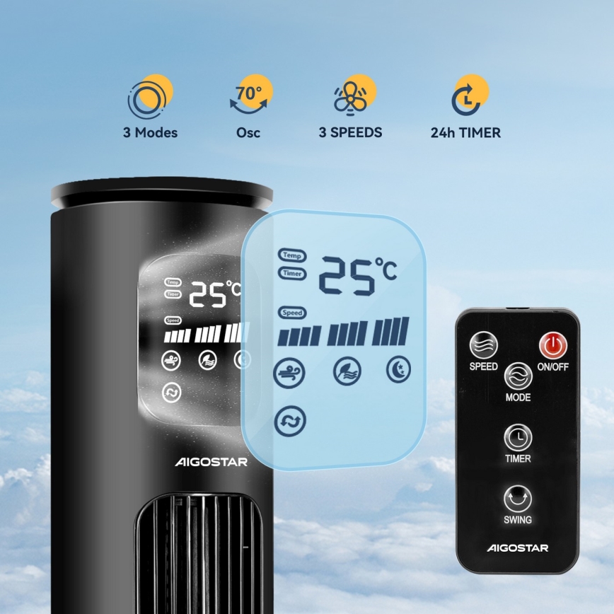 Aigostar - Talni ventilator 50W/230V črna Wi-Fi + Daljinski upravljalnik