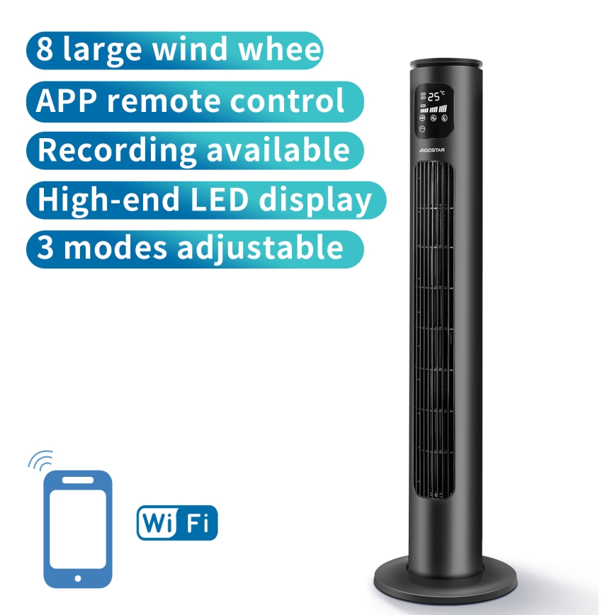 Aigostar - Talni ventilator 50W/230V črna Wi-Fi + Daljinski upravljalnik