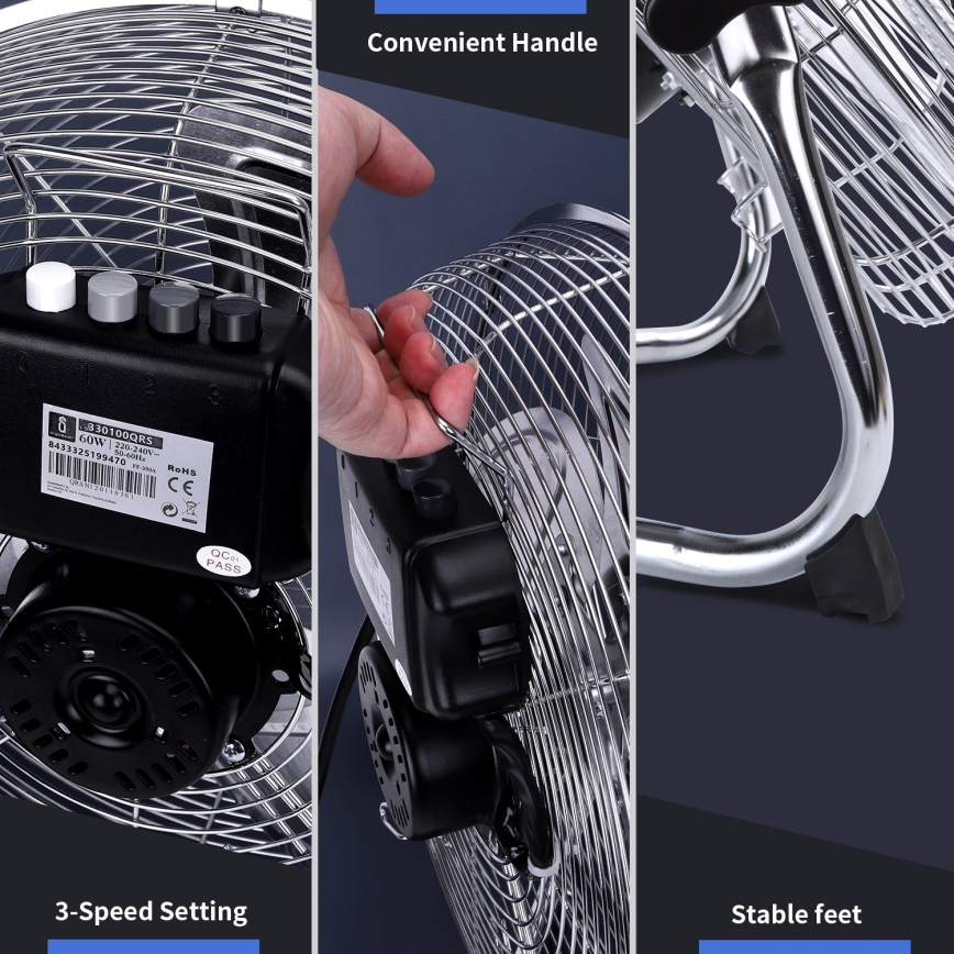 Aigostar - Talni ventilator 60W/230V 44,5 cm sijajni krom