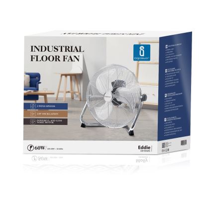 Aigostar - Talni ventilator 60W/230V 44,5 cm sijajni krom
