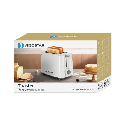 Aigostar - Toaster z dvema luknjama 750W/230V bela