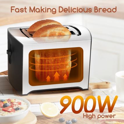 Aigostar - Toaster z dvema luknjama 900W/230V mat krom