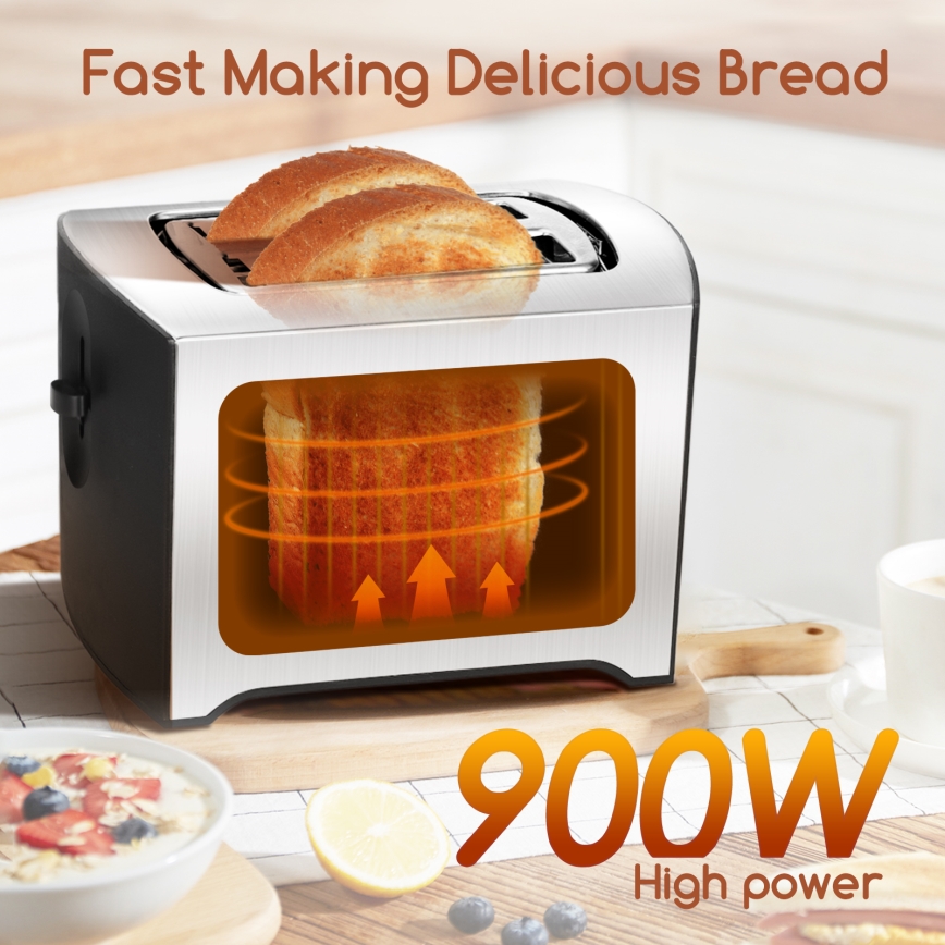 Aigostar - Toaster z dvema luknjama 900W/230V mat krom