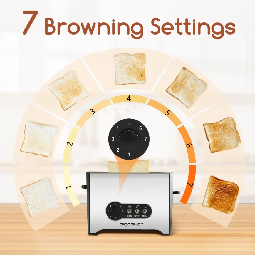 Aigostar - Toaster z dvema luknjama 900W/230V mat krom
