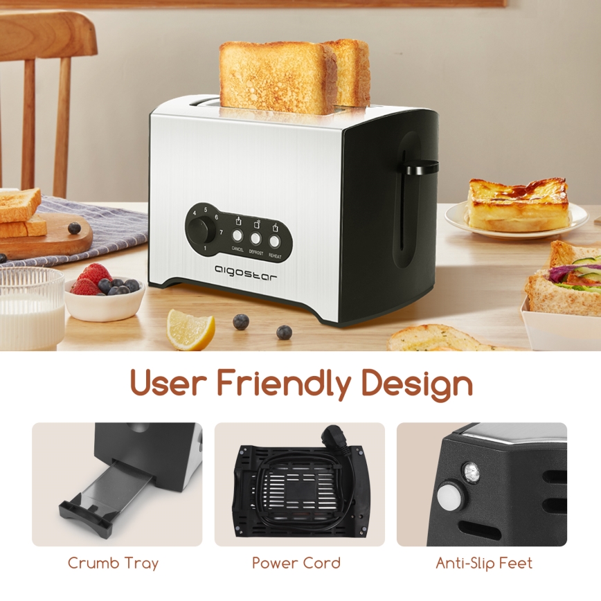 Aigostar - Toaster z dvema luknjama 900W/230V mat krom