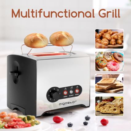 Aigostar - Toaster z dvema luknjama 900W/230V mat krom
