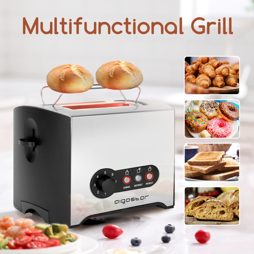 Aigostar - Toaster z dvema luknjama 900W/230V mat krom