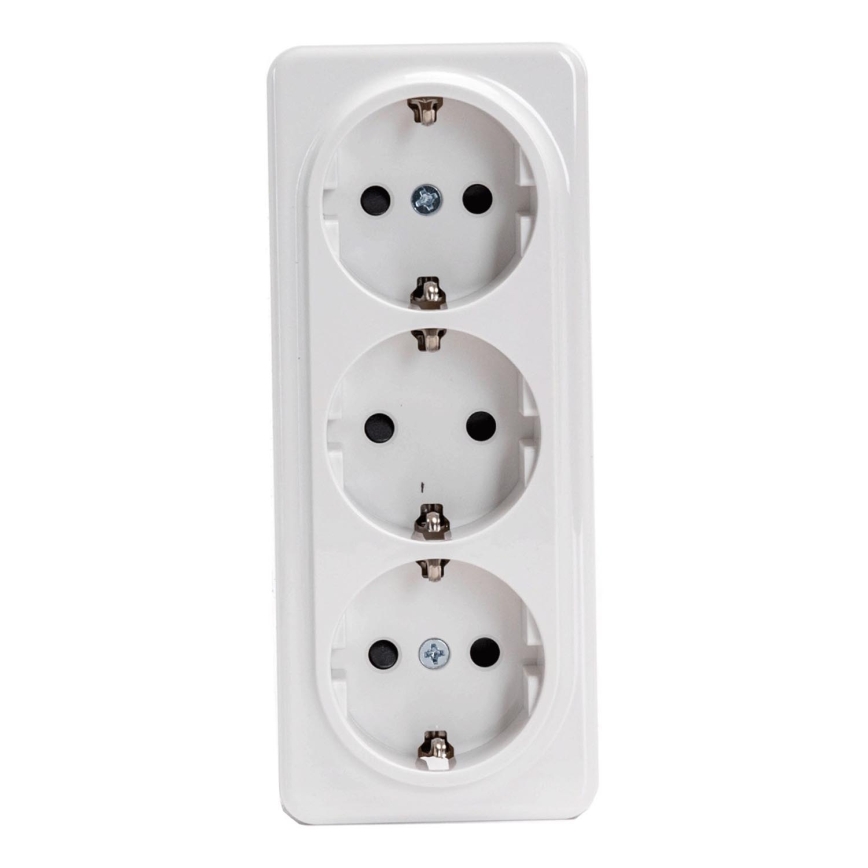Aigostar - Trojna stenska vtičnica SCHUKO 250V bela