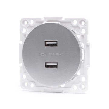 Aigostar - USB napajalna vtičnica brez okvirja 2x USB-A srebrna