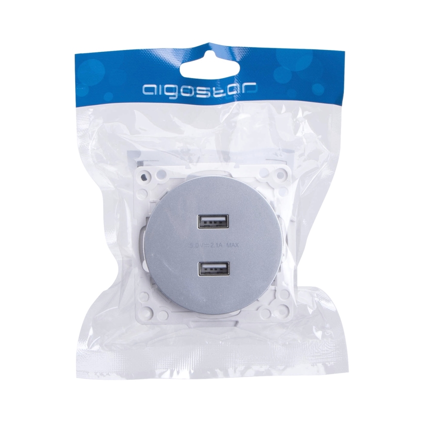 Aigostar - USB napajalna vtičnica brez okvirja 2x USB-A srebrna
