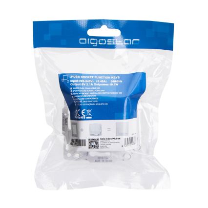 Aigostar - USB napajalna vtičnica brez okvirja 2x USB-A srebrna