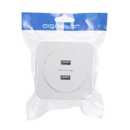 Aigostar - USB napajalna vtičnica z okvirjem 2x USB-A, bela