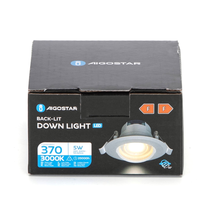 Aigostar - vgradna LED stropna svetilka LED/5W/230V 3000K, premer 8,5 cm, bela