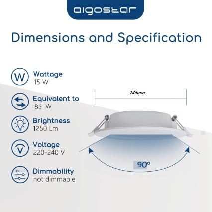 Aigostar - LED vgradna stropna svetilka za kopalnico LED/15W/230V 4000K IP44 premer 14,5 cm bela